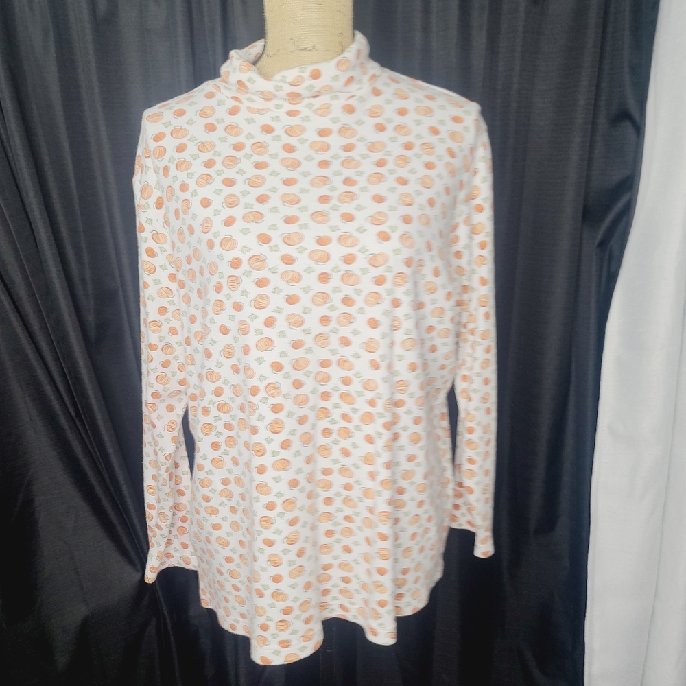 Pumpkin Spice Fall Pumpkin Novelty Print Turtle Neck Layering Long Sleeve Shirt